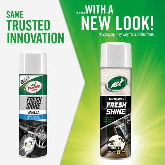 Turtle Wax Fresh Shine Vanilla: Interior car cleaner. Lasts up to 8 days. Now with a new look. Car accessories India.