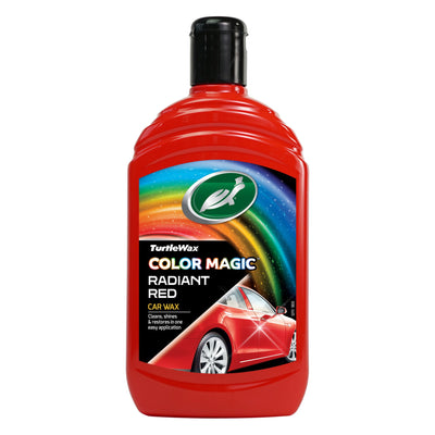 Turtle Wax Color Magic Radiant Red, a car wax product with a red car on its label, suitable for auto detailing in India.
