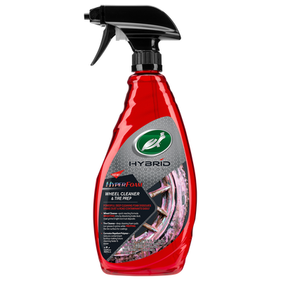 Turtle Wax Hyper Foam Wheel Cleaner & Tire Prep. Deep cleaning foam lifts brake dust & grime. For wheels & tires. 680ml bottle.
