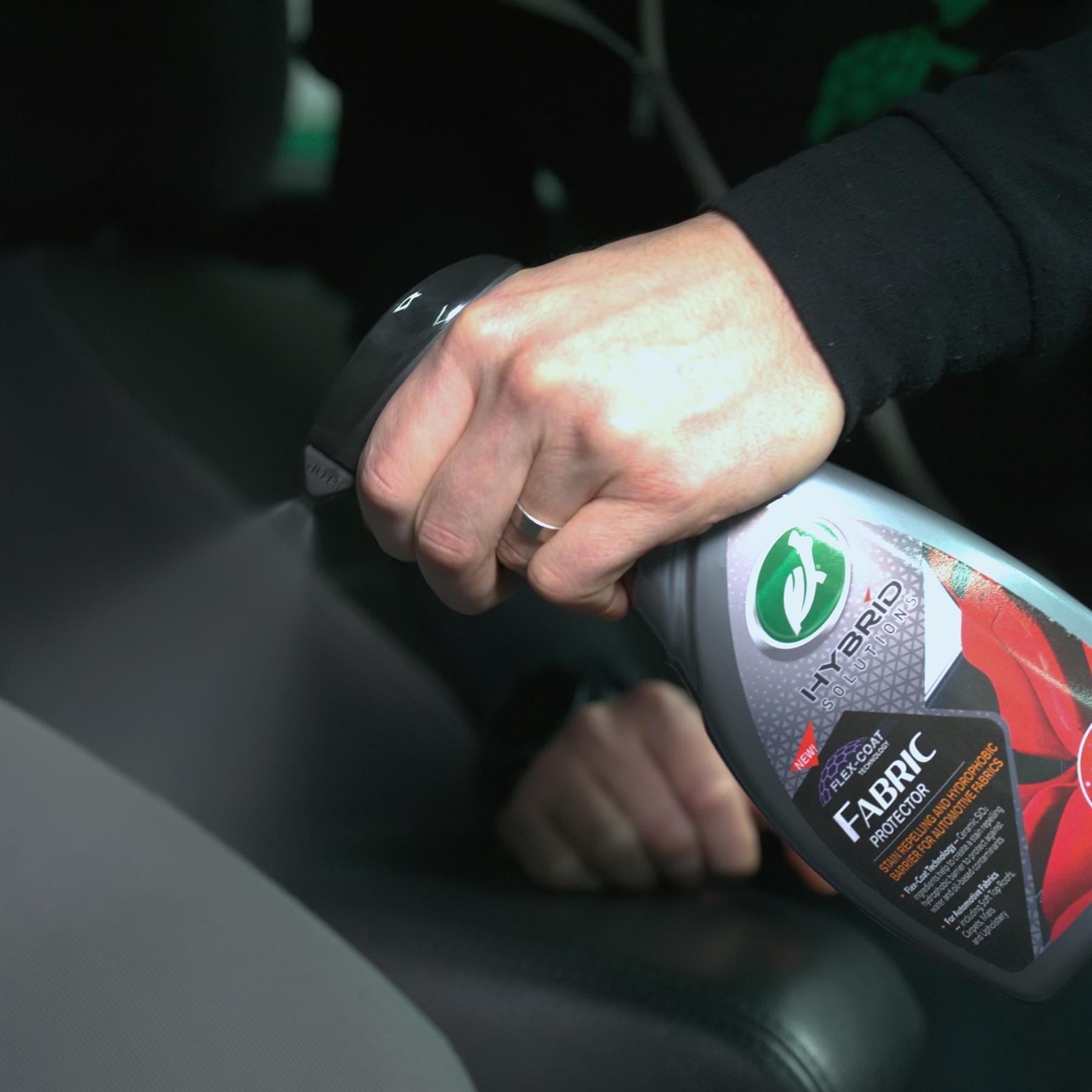 Turtle Wax Hybrid Solutions fabric protector spray on car seat. Auto detailing, India.