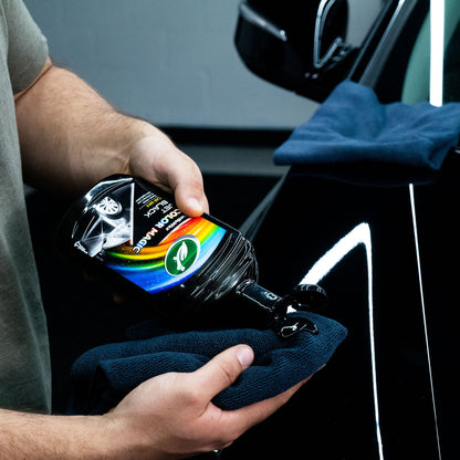 Turtle Wax Color Magic Jet Black Car Wax for black vehicles, man applying to cloth. Car care in India.