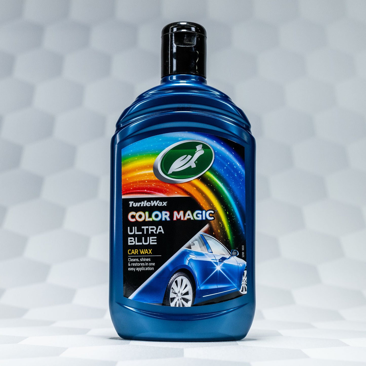 Turtle Wax Color Magic Ultra Blue car wax bottle image. Showcases a blue car on the label, car care product India.