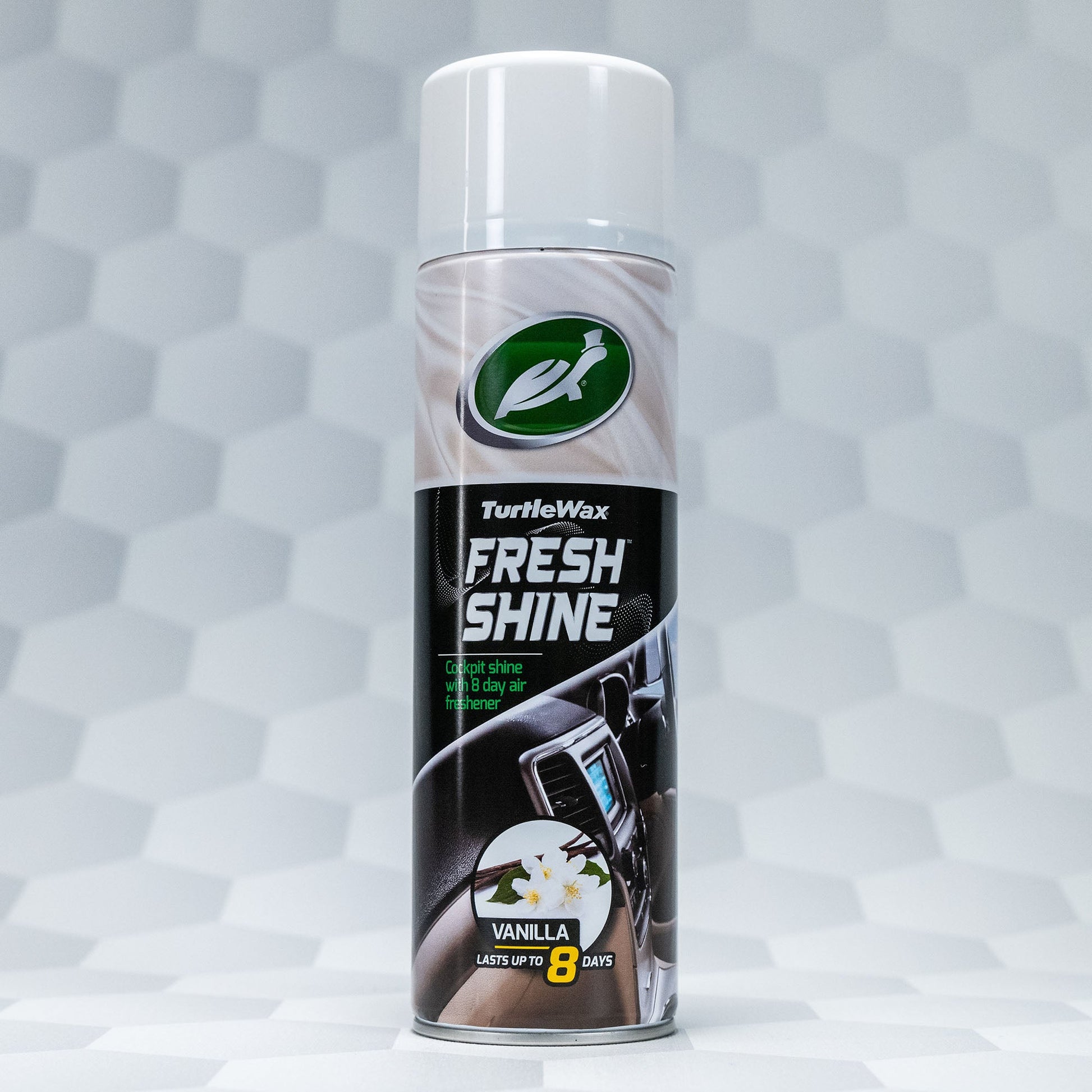 Turtle Wax Fresh Shine Vanilla: Interior cockpit shine with air freshener. Available in India.