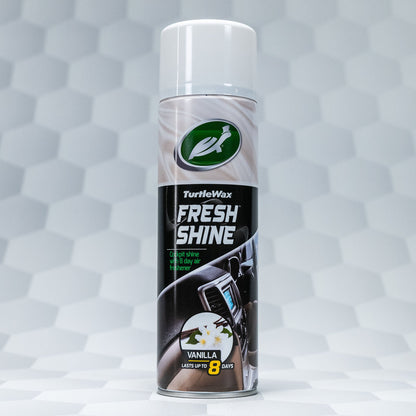 Turtle Wax Fresh Shine Vanilla: Interior cockpit shine with air freshener. Available in India.
