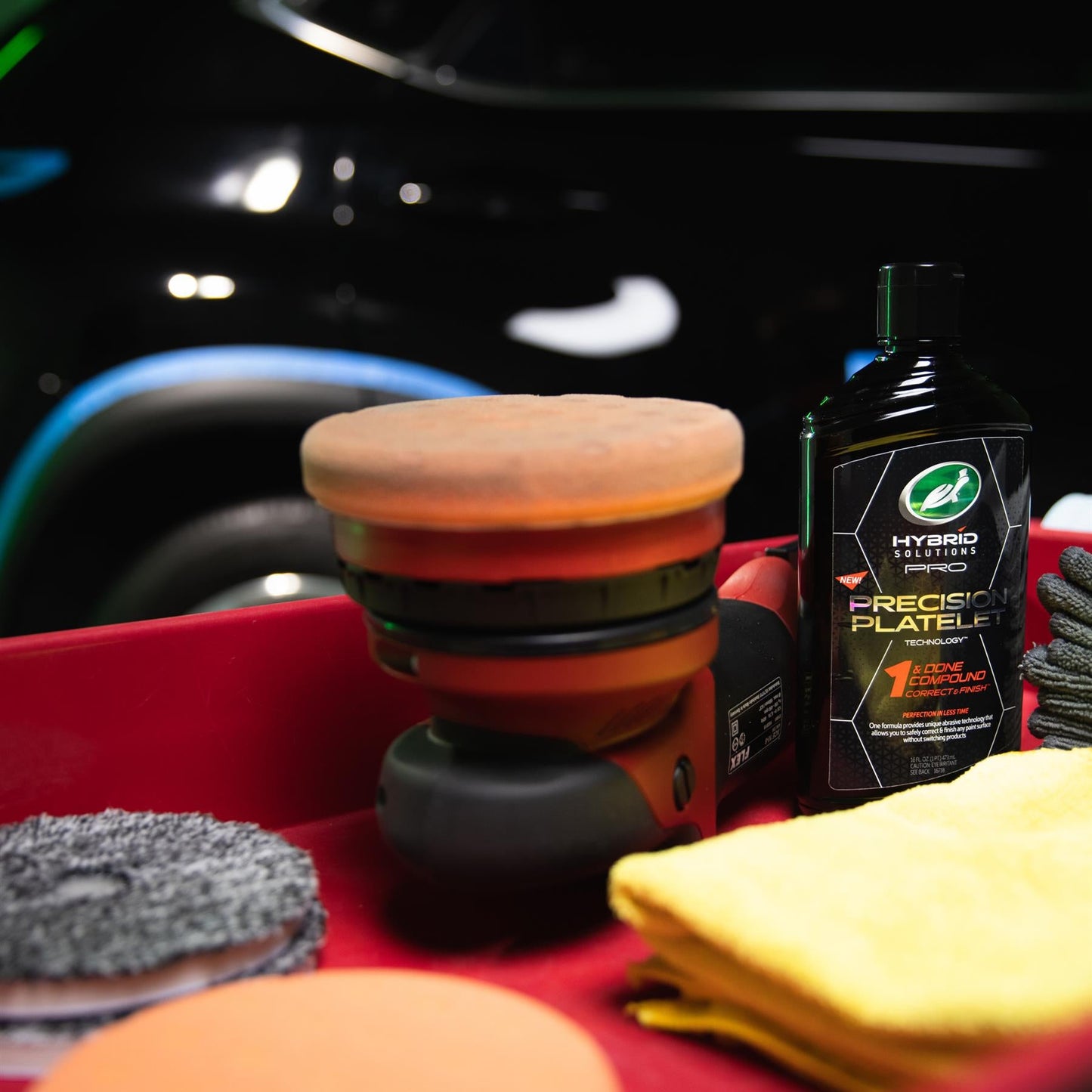 Turtle Wax Hybrid Solutions Pro "1 & Done" for car paint correction shown with buffer. Detailing products for auto perfection. #carcare #India

