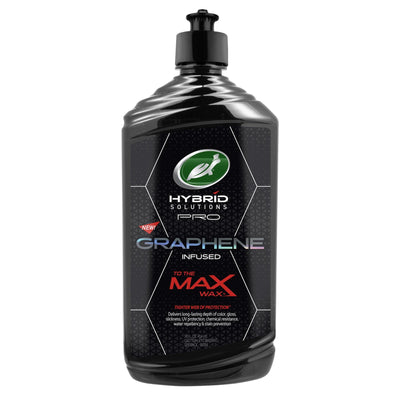 Turtle Wax Hybrid Solutions Pro Graphene Infused To The Max Wax™ bottle. Long-lasting color, gloss, UV protection. Car care product.